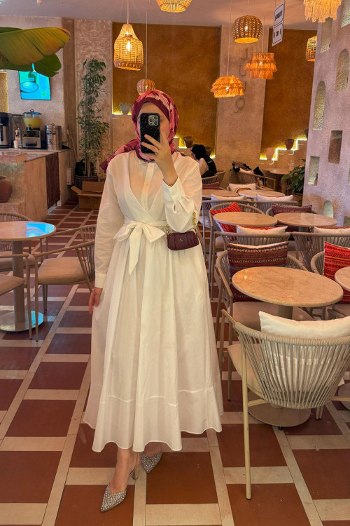 Sare Fashion Dacron Tie Dress White