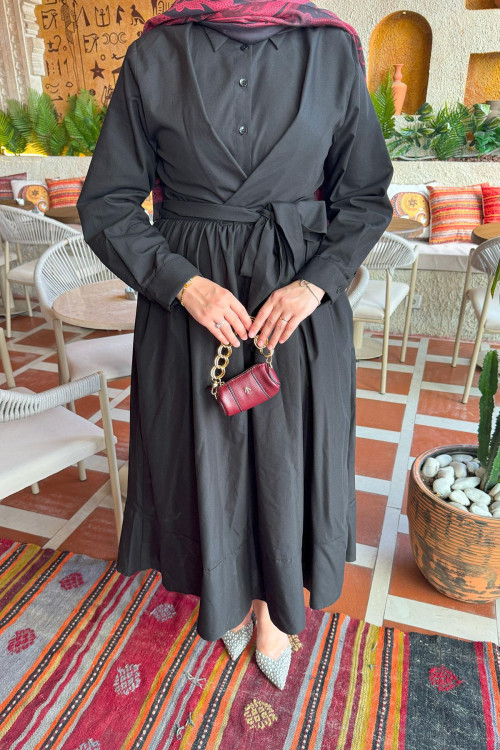 Sare Fashion Dacron Tie Dress Black