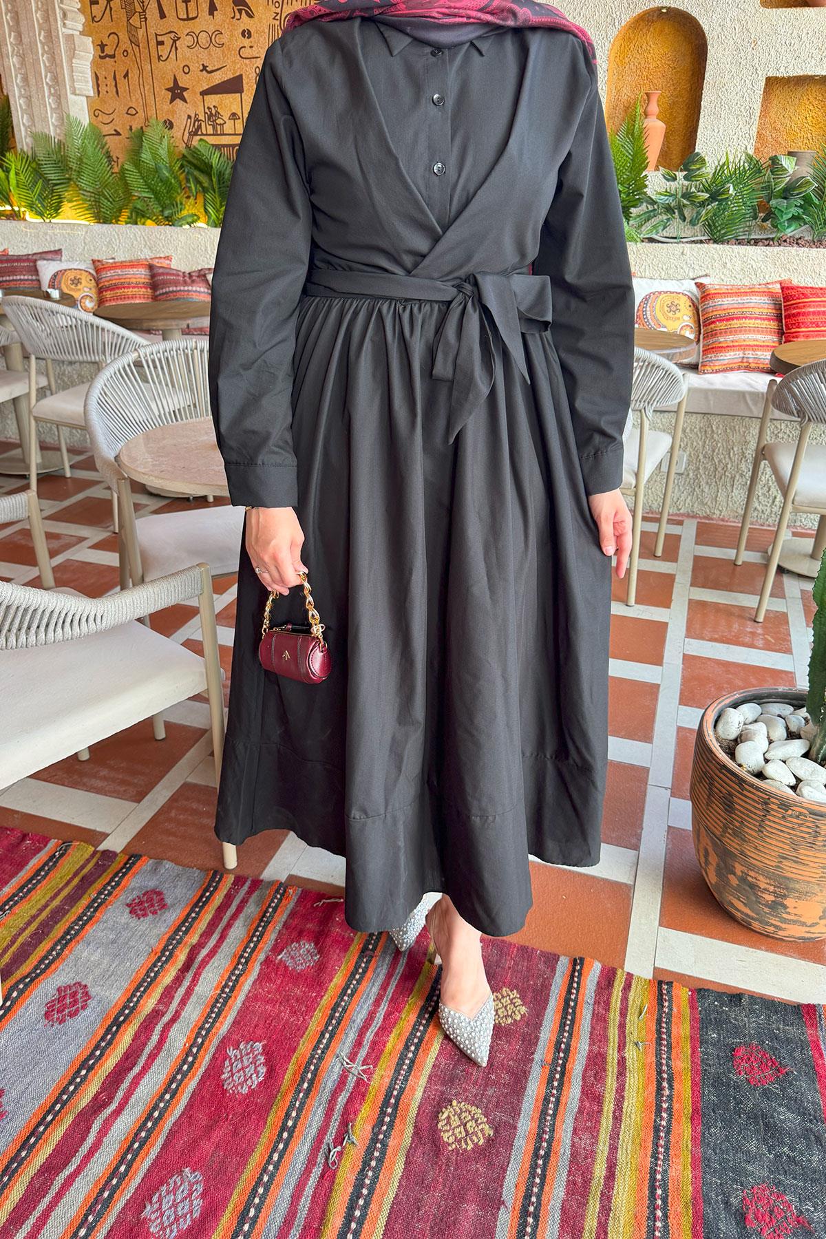 Sare Fashion Dacron Tie Dress Black