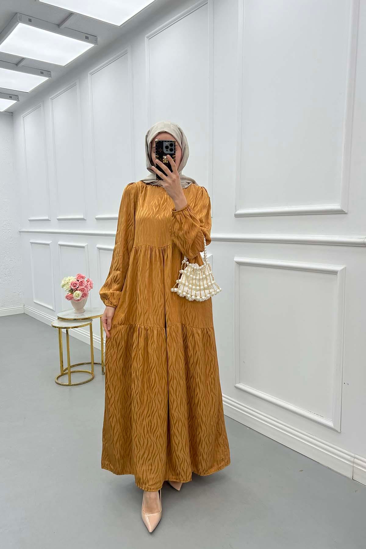 Sare Fashion Wave Pattern Jacquard Dress Camel