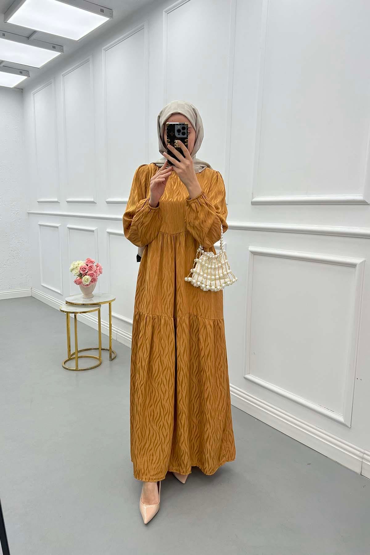 Sare Fashion Wave Pattern Jacquard Dress Camel