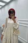 Sare Fashion Wave Pattern Jacquard Dress Ecru