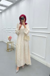 Sare Fashion Wave Pattern Jacquard Dress Ecru