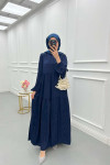 Sare Fashion Wave Pattern Jacquard Dress Navy Blue