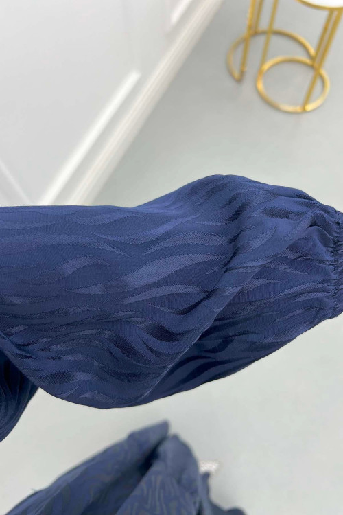Sare Fashion Wave Pattern Jacquard Dress Navy Blue