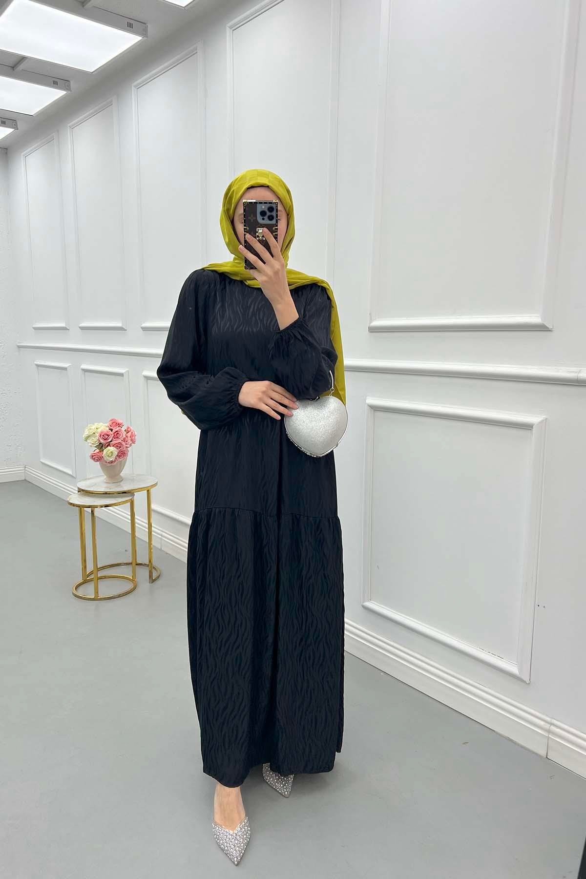 Sare Fashion Wave Pattern Jacquard Dress Black