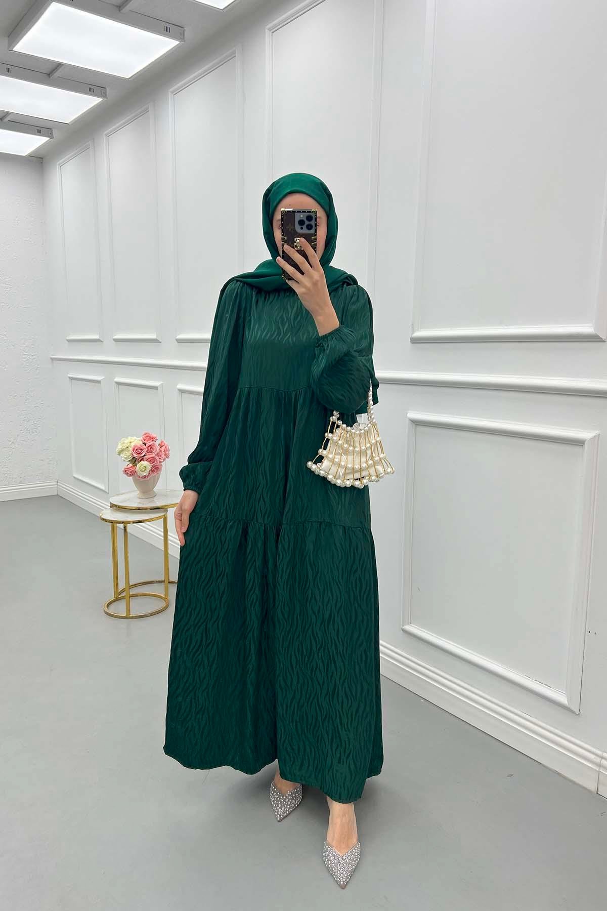 Sare Fashion Wave Pattern Jacquard Dress Emerald Green