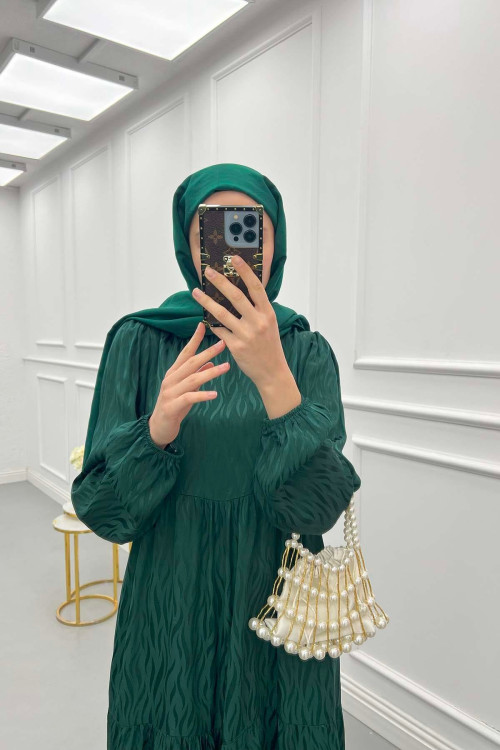 Sare Fashion Wave Pattern Jacquard Dress Emerald Green