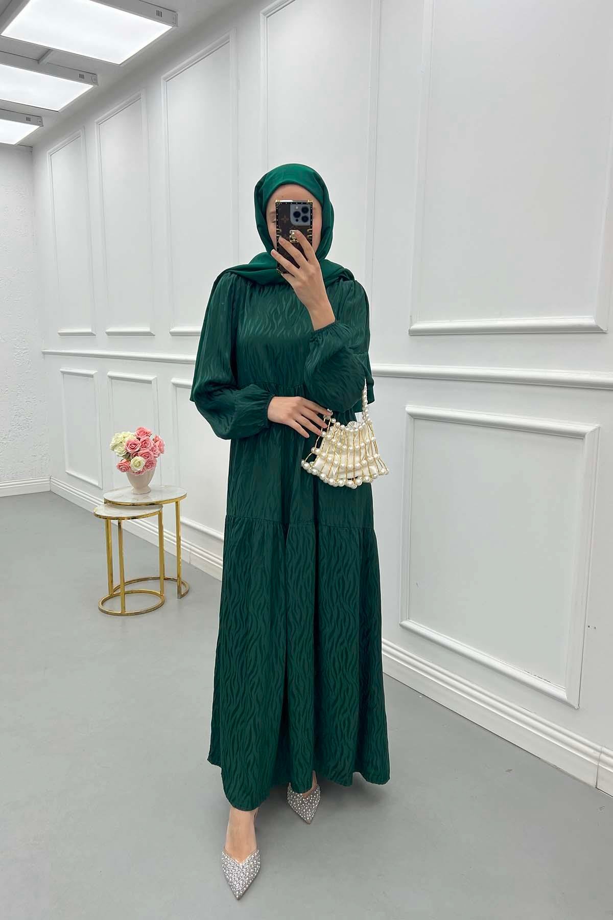 Sare Fashion Wave Pattern Jacquard Dress Emerald Green