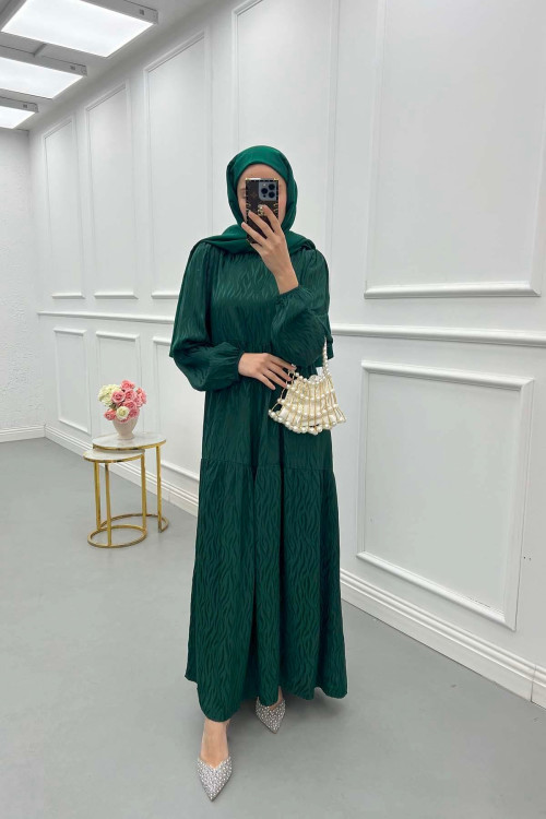 Sare Fashion Wave Pattern Jacquard Dress Emerald Green