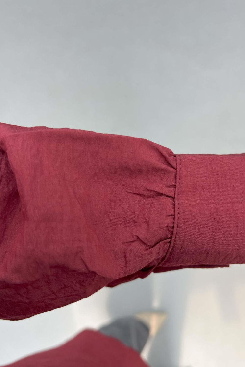 Sare Fashion Lace Detailed Baby Collar Shirt Claret Red