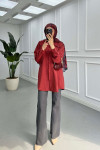 Sare Fashion Lace Detailed Baby Collar Shirt Claret Red