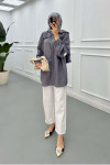 Sare Fashion Lace Detailed Baby Collar Shirt Gray