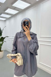Sare Fashion Lace Detailed Baby Collar Shirt Gray