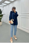 Sare Fashion Lace Detailed Baby Collar Shirt Navy Blue