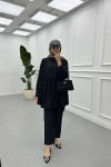 Sare Fashion Lace Detailed Baby Collar Trouser Suit Black