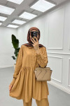 Sare Fashion Lace Detailed Baby Collar Trouser Suit Camel
