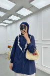 Sare Fashion Lace Detailed Striped Shirt Navy Blue