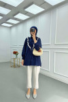 Sare Fashion Lace Detailed Striped Shirt Navy Blue