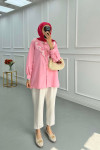 Sare Fashion Lace Detailed Striped Shirt Pink