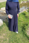 Sare Fashion Lace Detailed Zippered Abaya Navy Blue