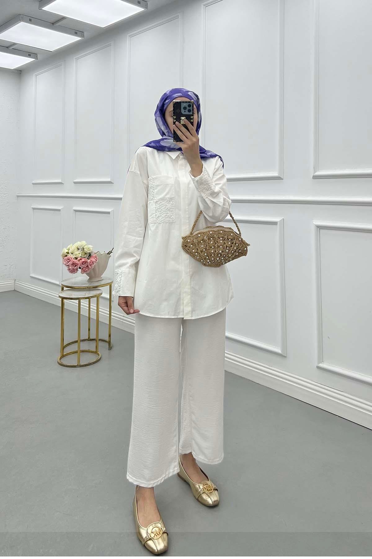 Sare Fashion Lace Detailed Shirt White