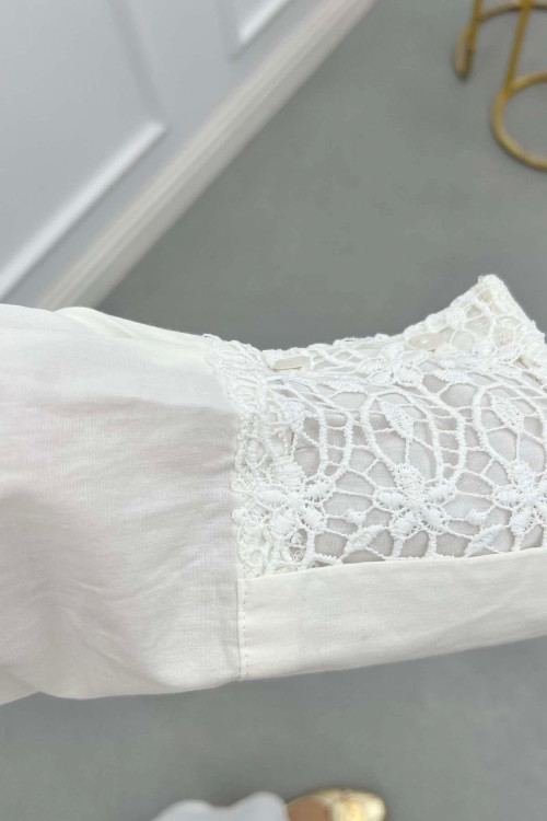 Sare Fashion Lace Detailed Shirt White