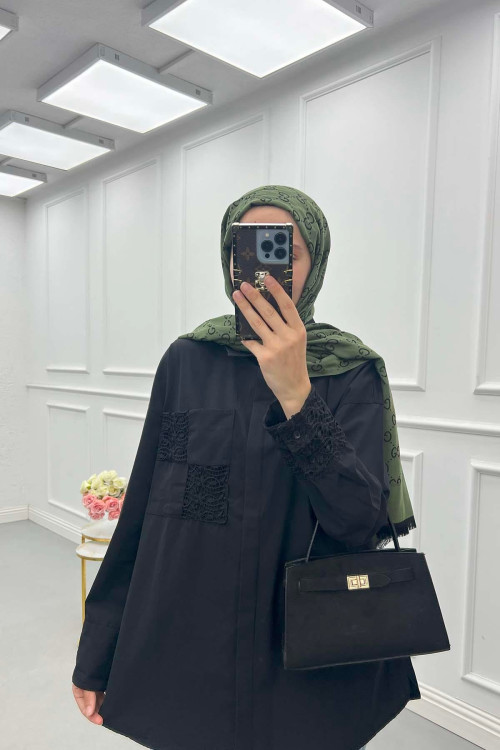 Sare Fashion Lace Detailed Shirt Black