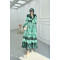 Sare Fashion Pleated Tulle Lined Dress with Lace Detail Green