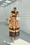 Sare Fashion Pleated Tulle Lined Dress with Lace Detail Orange