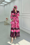 Sare Fashion Pleated Tulle Lined Dress with Lace Detail Pink