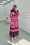 Sare Fashion Pleated Tulle Lined Dress with Lace Detail Pink