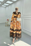 Sare Fashion Pleated Tulle Lined Dress with Lace Detail Orange