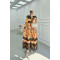 Sare Fashion Pleated Tulle Lined Dress with Lace Detail Orange