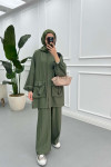 Sare Fashion Lace Detailed Suit Khaki