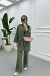 Sare Fashion Lace Detailed Suit Khaki