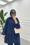 Sare Fashion Lace Detailed Suit Navy Blue
