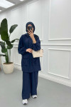 Sare Fashion Lace Detailed Suit Navy Blue