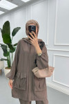 Sare Fashion Lace Detailed Suit Mink