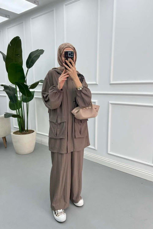 Sare Fashion Lace Detailed Suit Mink