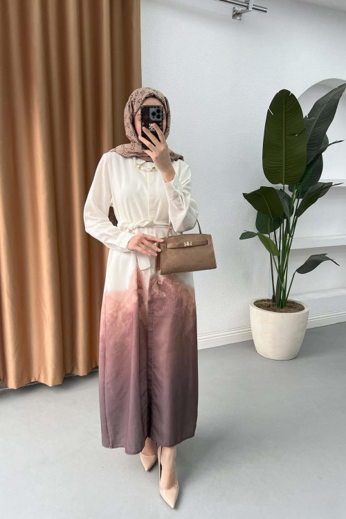 Sare Fashion Gradient Patterned Tie Dress Dusty Rose