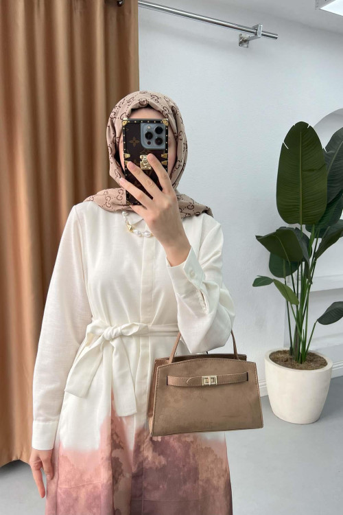 Sare Fashion Gradient Patterned Tie Dress Dusty Rose