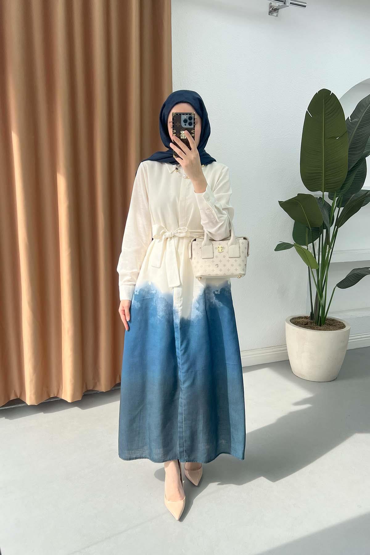 Sare Fashion Gradient Patterned Tie Dress Blue