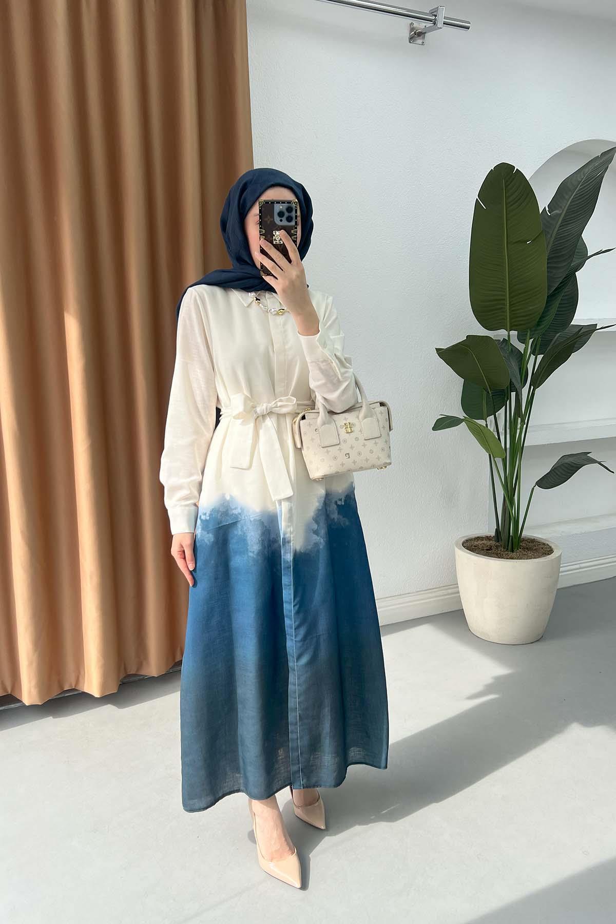 Sare Fashion Gradient Patterned Tie Dress Blue SF