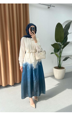 Sare Fashion Gradient Patterned Tie Dress Blue