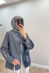 Sare Fashion Denim Textured Jacket Navy Blue