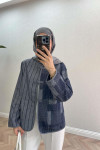 Sare Fashion Denim Textured Jacket Navy Blue