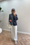 Sare Fashion Denim Textured Jacket Navy Blue