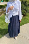 Sare Fashion Denim Textured Princess Viral Skirt Navy Blue