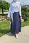 Sare Fashion Denim Textured Princess Viral Skirt Navy Blue